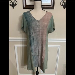 Akemi & Kin Green & Peach Dress. Size XS. Loose fitting. Bust 40”. Length 33”.